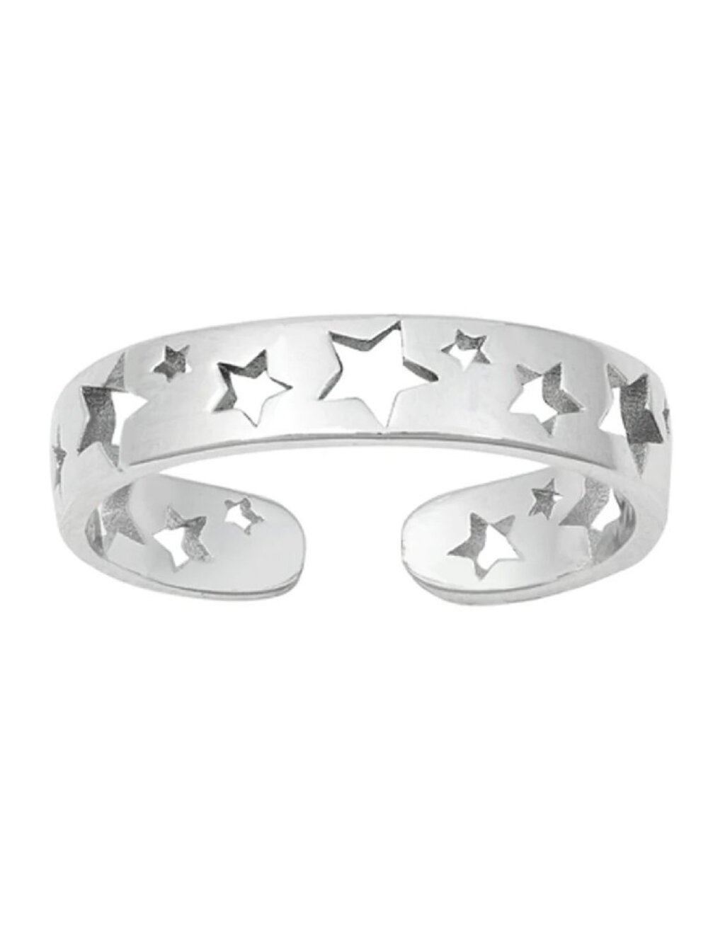 NWT- Women's Sterling Silver (925) Cutout Stars Toe Ring, Adjustable Size